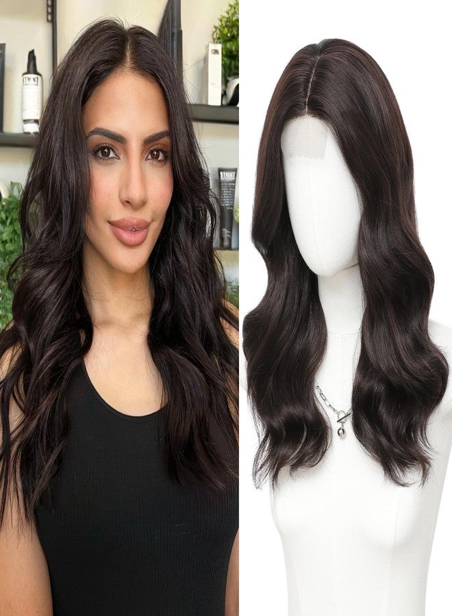 MORICA Wigs for Women Medium Length 18 Inch Middle Part Short Curly Wavy Wigs,Dark Brown Womens Wigs Natural Synthetic Hair for Daily Party/Halloween Use（18inch，Dark Brown） - Image 1